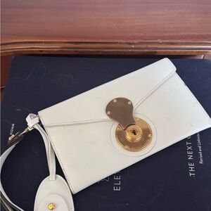 Ralph Lauren Purple Label Ricky White Clutch with Gold Hardware